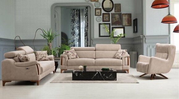 Sofagarnitur Wohnzimmer Dreisitzer Sofa Komplett Einsitzer Sessel Textil Möbel von JV Moebel