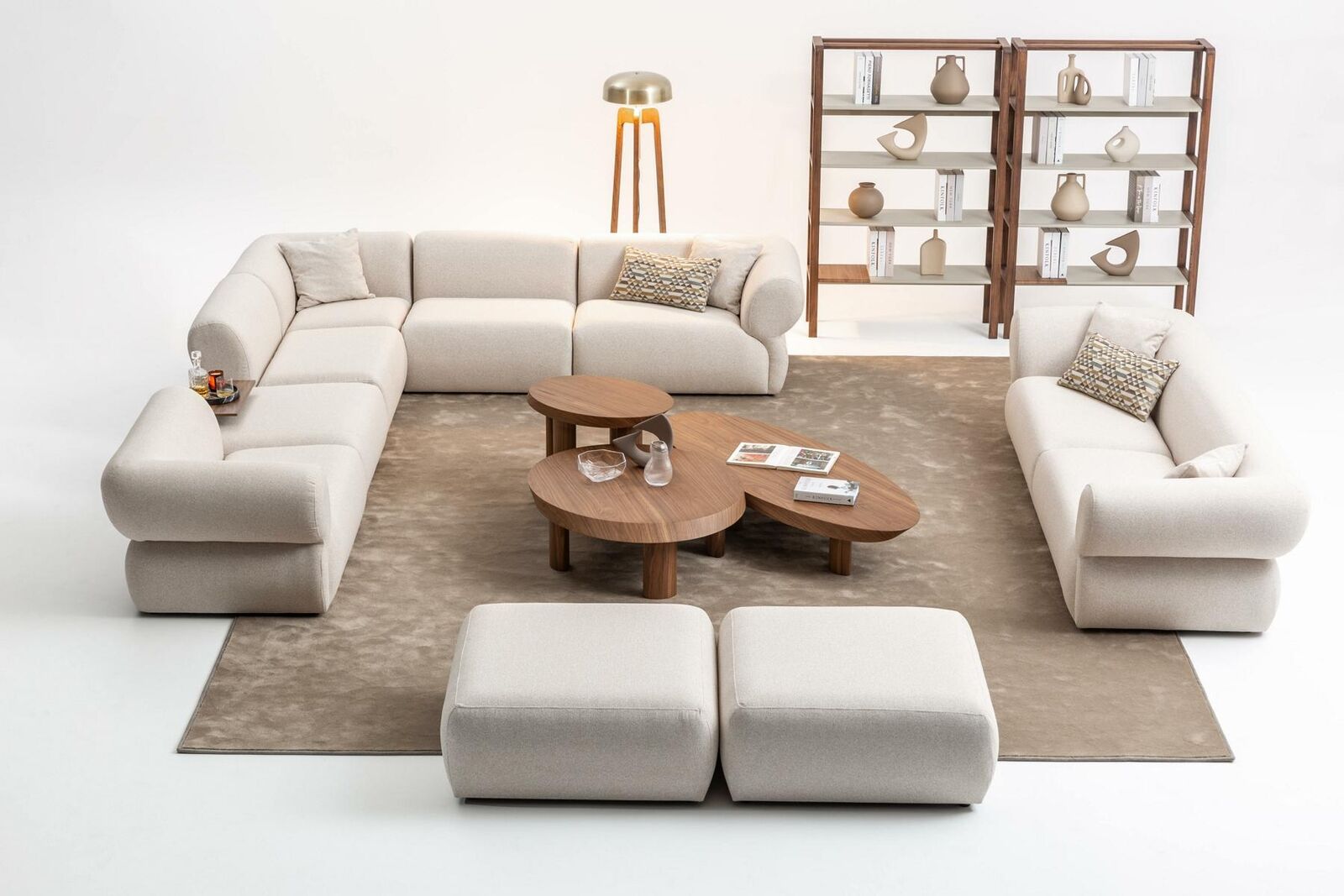 Sofagarnitur Wohnzimmer Sofa Set L-Form 3 Sitzer Hocker Set Modern Design von JV Möbel