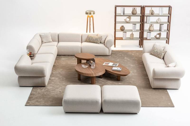 Sofagarnitur Wohnzimmer Sofa Set L-Form 3 Sitzer Hocker Set Modern Design von JV Möbel