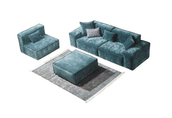 Sofagarnitur Würfel Möbel xxl 3+1 Sitzer Blau Wohnzimmer Sessel Hocker Sofagarnitur Würfel Möbel xxl 3+1 Sitzer Blau Wohnzimmer Sessel Hocker von JV Möbel