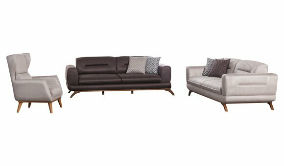 Sofagarnitur aus Textil für das Wohnzimmer in Hellgrau und Braun Sofagarnitur aus Textil für das Wohnzimmer in Hellgrau und Braun von JV Moebel