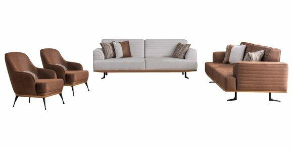 Sofagarnitur für Wohnzimmer 4 Teile in modernem Stil Neu in Textilmaterial von JV Moebel