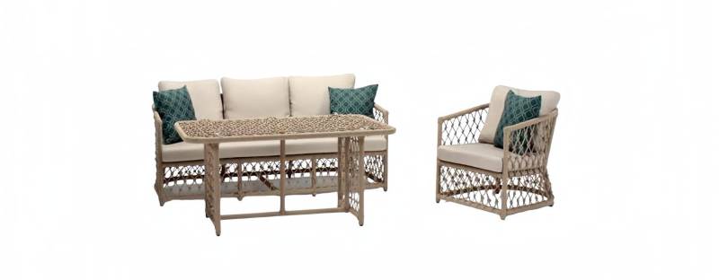 Sofagarnitur set 3 Sitzer Sofas Sessel Couchtisch Terrasse Moderner Beige set von JV Möbel