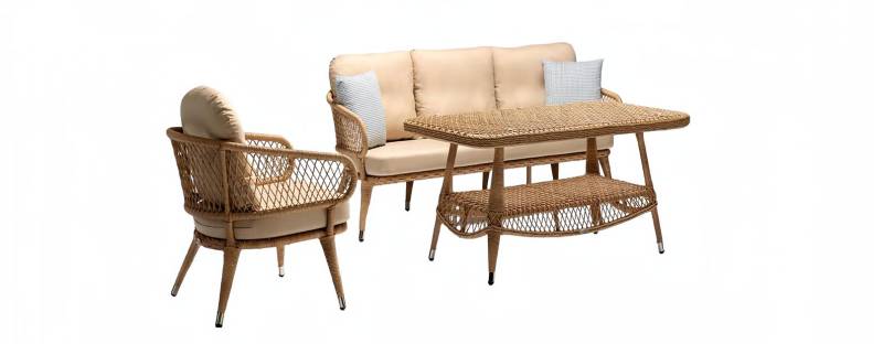 Sofagarnitur set Couchtisch 3 Sitzer Sofas Beige Sessel Moderne Terrasse set von JV Möbel