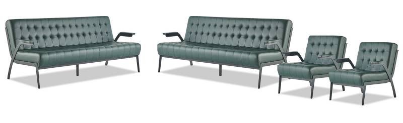Sofagarnituren-Set 3-Sitzer Sessel Grün Chesterfield Modern Ledersofas von JV Möbel