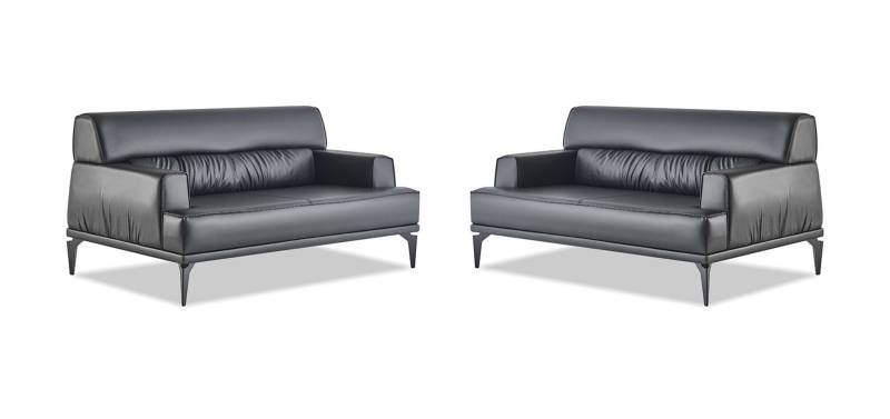 Sofargarnituren Set Modern 2-Sitzer Sofas Schwarz Leder Couch Sofa-Set von JV Möbel