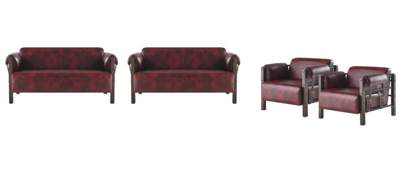 Sofas 2-Sitzer Sessel Bordeaux Modern Holz Weiche Leder Armlehnen Set von JV Möbel