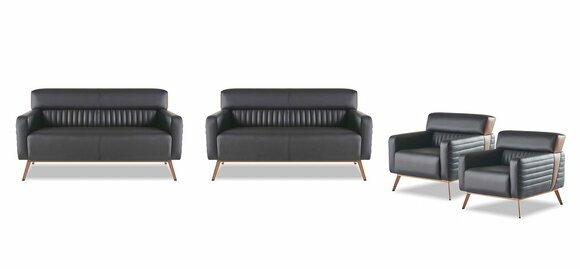 Sofas 4tlg 2-Sitzer Sofas Sessel Arbeitszimmer Set Schwarz Einfarbig von JV Moebel