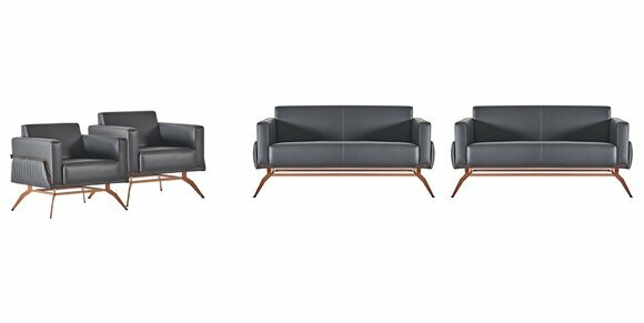 Sofas 4tlg Arbeitszimmer Set 2-Sitzer Sessel Grau Einfarbig Wohnzimmer von JV Moebel