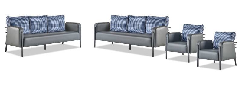 Sofas Polster Edelstahl Ledersofa-Set 3-Sitzer Sessel Grau Blau Textil von JV Möbel