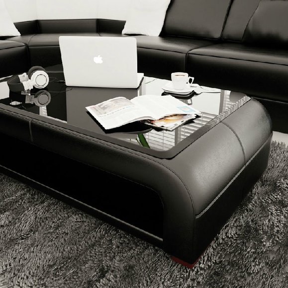 Sofatisch Design Tisch Wonzimmer Glas Leder Couch Beistell Sofa Kaffee von JV Möbel