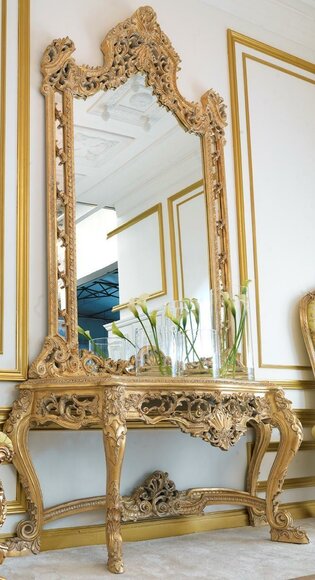 Spiegelkonsole Landhausstil Konsole Schminktisch mit Spiegel Konsolentisch Braun Spiegelkonsole Landhausstil Konsole Schminktisch mit Spiegel Konsolentisch Braun von JV Möbel