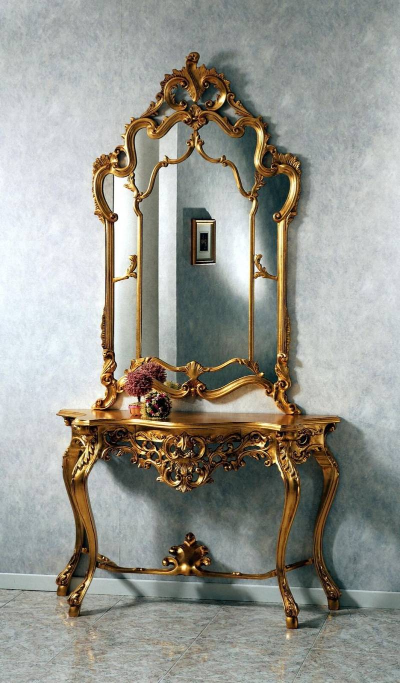 Spiegelkonsole Landhausstil Konsole Schminktisch mit Spiegel Konsolentisch Gold von JV Möbel