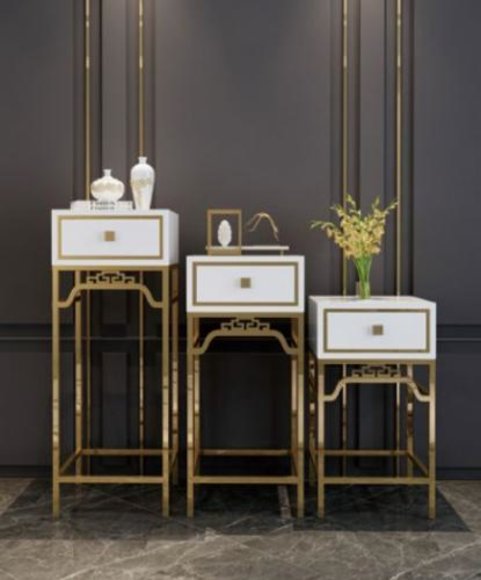 Ständer Konsolen Tisch Säule Design Regal – Holz mit Edelstahl Hochglanz von JV Möbel