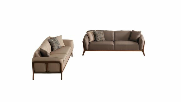 Stilvolle Beige Dreisitzer Garnitur Wohnzimmer Polstercouchen Sitzmöbel von JV Moebel