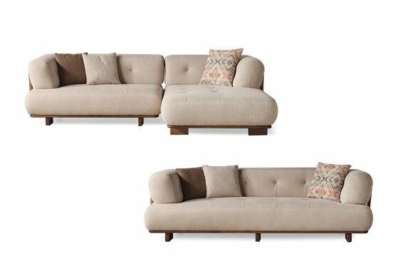 Stilvolle Beige Sofagarnitur Ecksofa L Form Polstermöbel Dreisitzer Sofa von JV Moebel