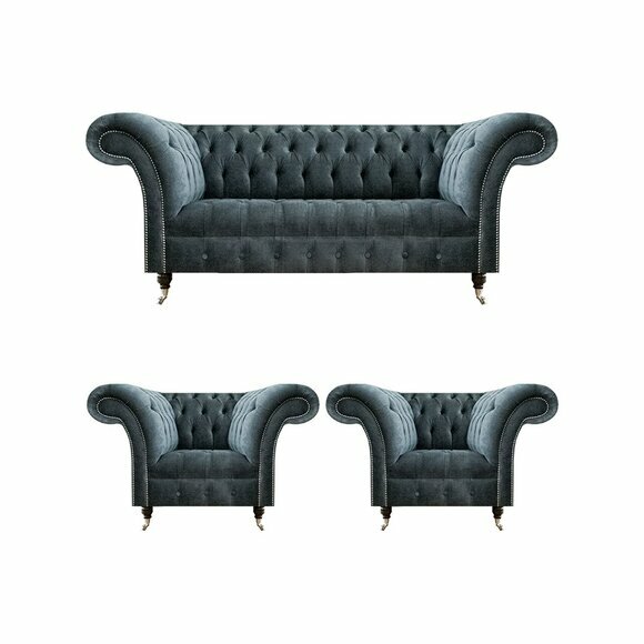 Stilvolle Chesterfield Couchgarnitur Designer Polstersofas 2x Sessel von JV Moebel