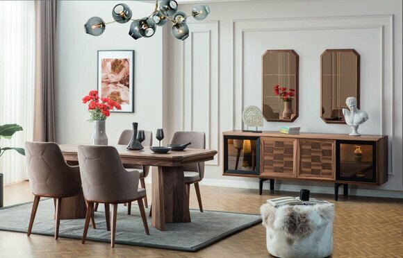 Stilvolle Essgruppe Exklusiver Holztisch Designer Sideboard Stühle 10tlg von JV Moebel