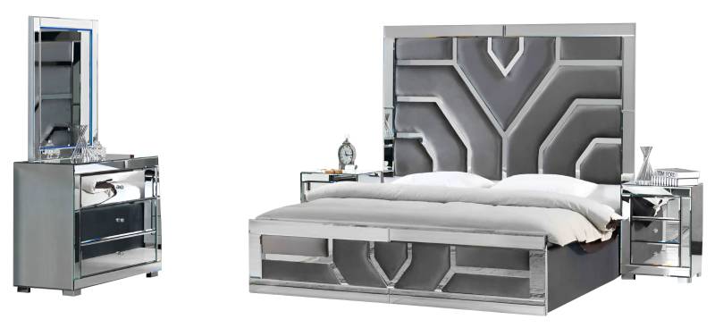 Stilvolle Graue Schlafzimmer Garnitur 2x Nachttische Textil Bett Kommode von JV Möbel