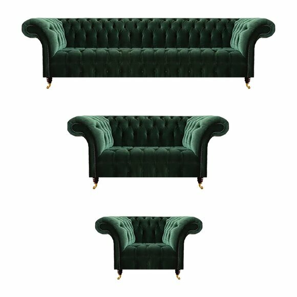 Stilvolle Grüne Chesterfield Garnitur Designer Polstersofas Textil Möbel Stilvolle Grüne Chesterfield Garnitur Designer Polstersofas Textil Möbel von JV Moebel