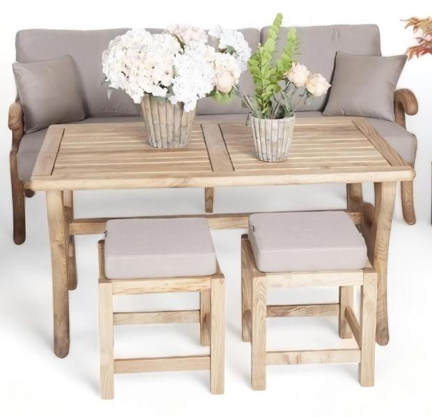 Stilvolle Set Gartenmöbel Sofa 3 Sitzer Sitzgruppen 2x Hocker Holz Esstisch von JV Möbel