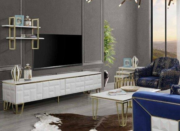 Stilvolle Wohnwand Garnitur Designer Edelstahl Regal Moderner TV-Schrank von JV Moebel