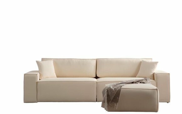 Stilvoller Beiger Viersitzer Exlusiver Polster Hocker Wohnzimmer 2tlg Set von JV Moebel