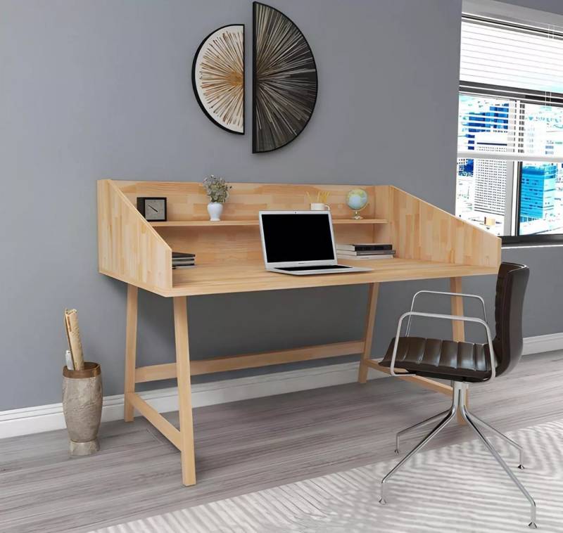 Stilvoller Hellbrauner Schreibtisch Designer Bürotische Luxus Holz Möbel von JV Moebel
