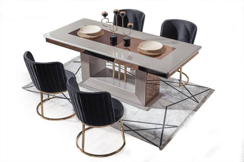 Stilvolles Esszimmer Set Rechteckiger Esstisch 4x Schwarze Polsterstühle von JV Möbel
