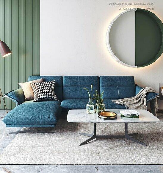 Stoff L-Form Couch Wohnlandschaft Ecksofa Garnitur Modern Design Blaues Sofa Neu von JV Moebel