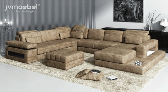 Stoff U Form Wohnlandschaft Polster Eckcouch Couch Leder Sofa Ecksofa Eckcouch von JV Möbel