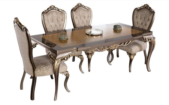 Stuhl Set 4x Lehn Stühle Esszimmerstuhl Holz Luxus Esszimmer Stoff Barock Stühle von JV Möbel