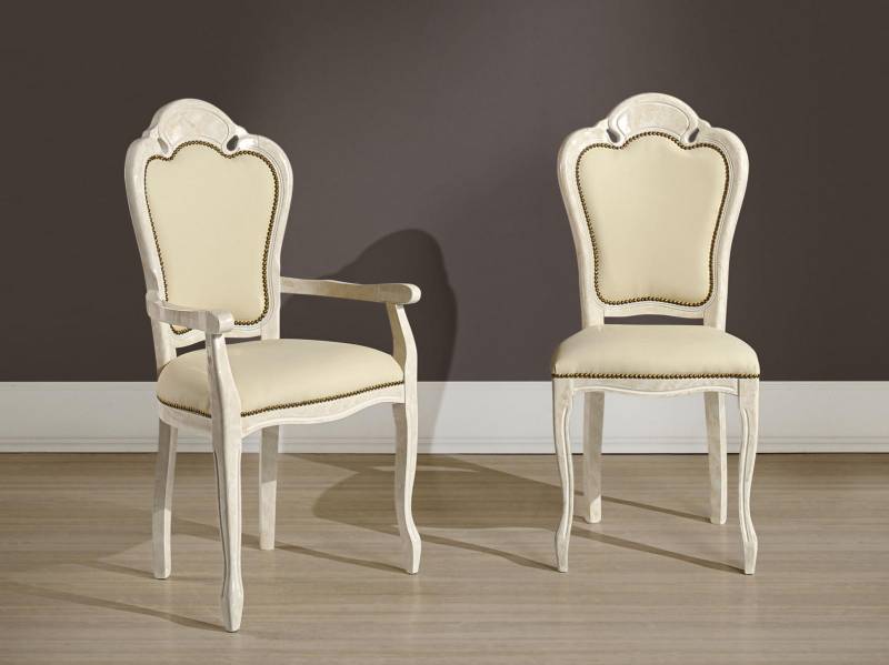 Stuhl mit Armlehne Esszimmerstuhl Holz Neu Esszimmer Stühle Design Sessel Barock von JV Möbel