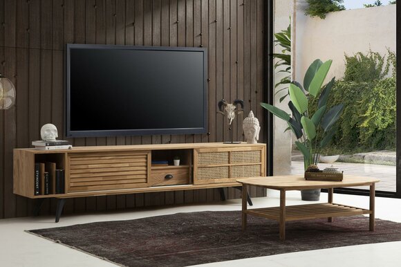 TV Ständer RTV Lowboard Couchtisch Braun Holz Modern Wohnzimmer Set von JV Möbel
