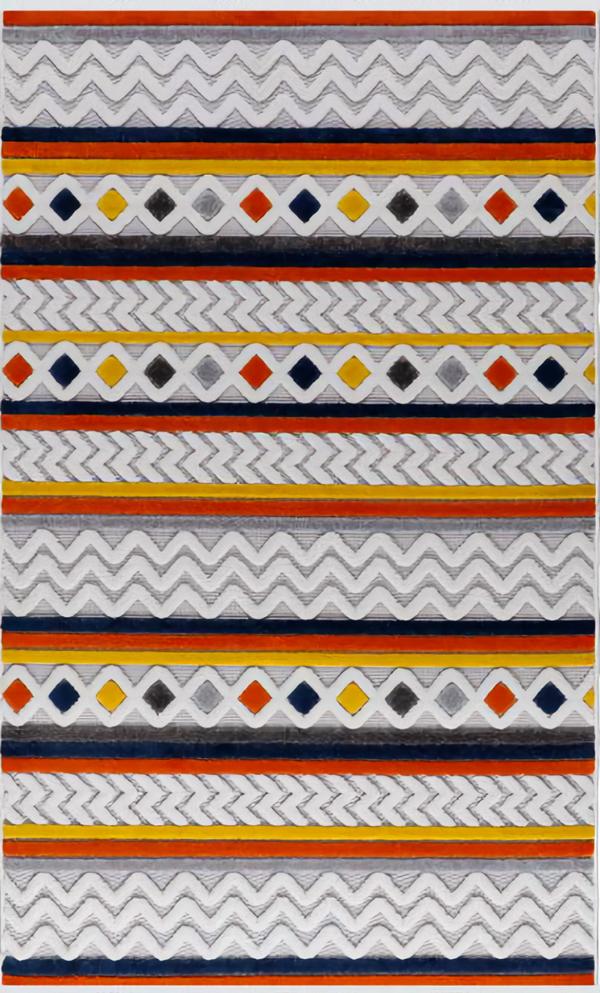 Teppich Kurzflor Retro Design Ornamente Bunt Kinderstube Wohnzimmer Teppiche von JV Möbel