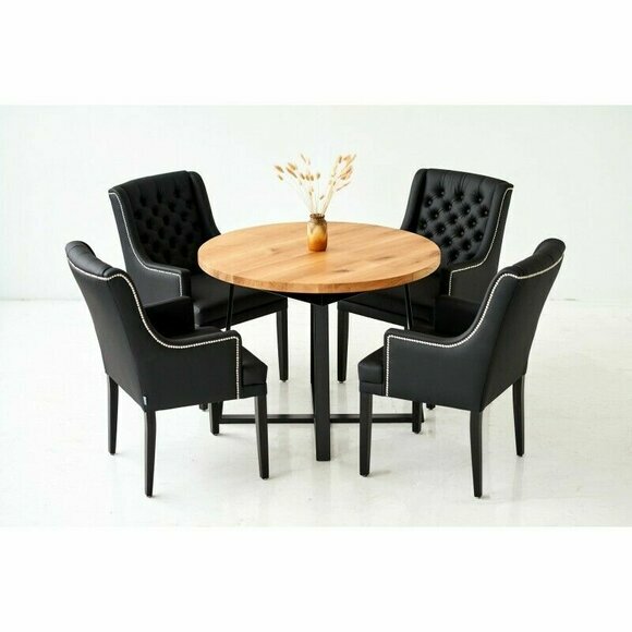 Tisch + 6x Chesterfield Gruppe Stuhl Stühle Garnitur Polster Lehn Holz von JV Möbel
