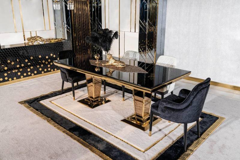Tisch Esstisch Holz Esszimmer Garnitur 4x Stuhl Set Stühle schwarz Gruppe von JV Möbel