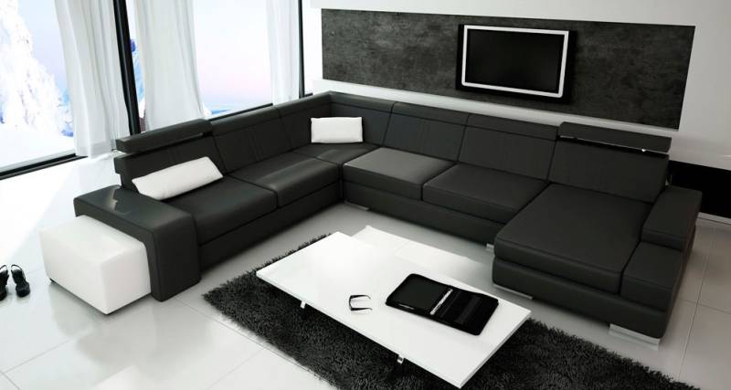 U Form Sofa Couch Polster Wohnlandschaft Leder Eckgarnitur XXL Ecksofa Neu von JV Möbel