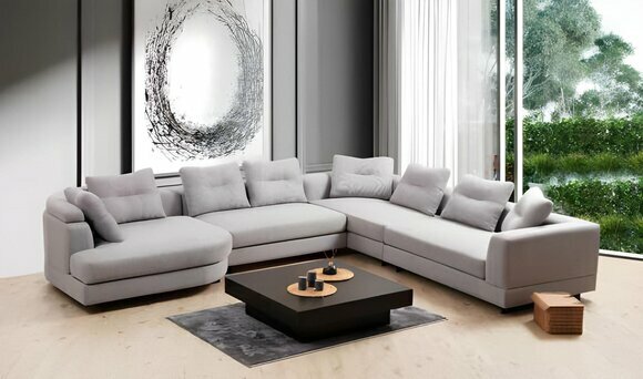 U-Form Wohnzimmer Ecksofa L-Form Modern Design Stil Textil Material Weiß U-Form Wohnzimmer Ecksofa L-Form Modern Design Stil Textil Material Weiß von JV Moebel