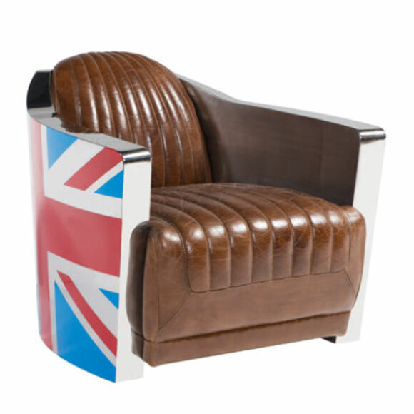 Union Jack Aviator Retro Clubsessel Braun Leder Vintage Sessel Möbel von JV Möbel
