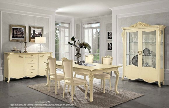 Vitrine Beige Schrank Esszimmer Bücherregal Möbel Massiv Holz Glasschrank Neu von JV Möbel
