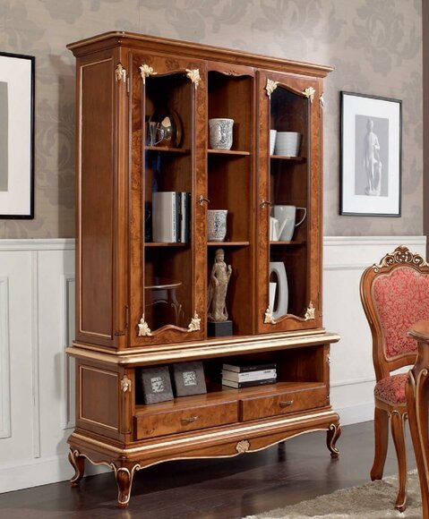 Vitrine Glas Schrank Schränke Vitrinen Holz Anrichte Italienische Möbel Braun von JV Möbel