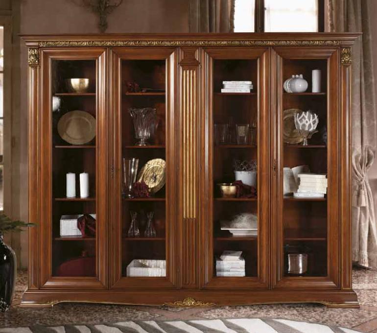 Vitrine Glas Wandschrank Vitrinen Regal Barock Rokoko Italienische Stil Möbel Massivholz von JV Möbel