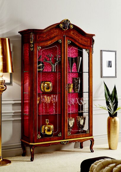 Vitrine Holz Schrank Glas Schränke Italienische Stol Möbel Anrichte Regal Barock Vitrine Holz Schrank Glas Schränke Italienische Stol Möbel Anrichte Regal Barock von JV Möbel