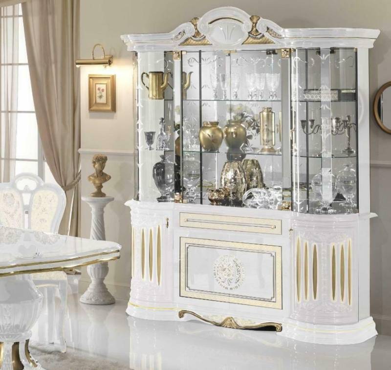 Vitrine Italienische Möbel Wohnzimmer Schrank Weiß Gold Glasvitrine Schränke von JV Möbel