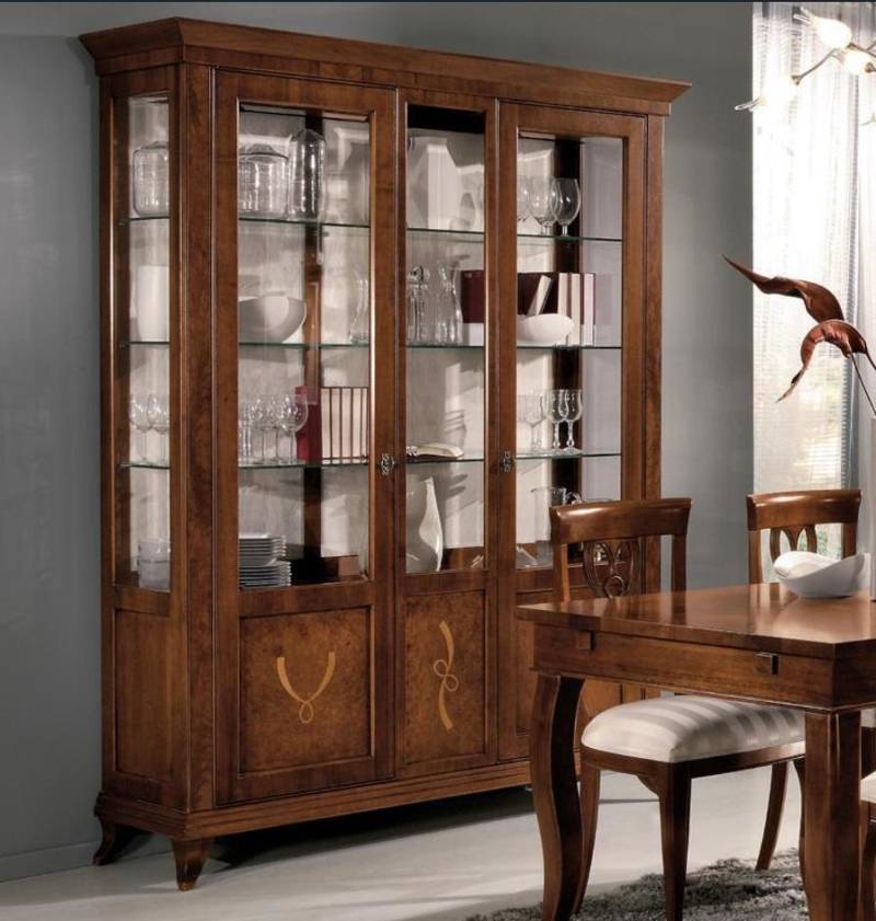 Vitrine Wohnzimmer Möbel Anrichte Massive Holz Vitrinen Glas Schrank Echtholz von JV Möbel