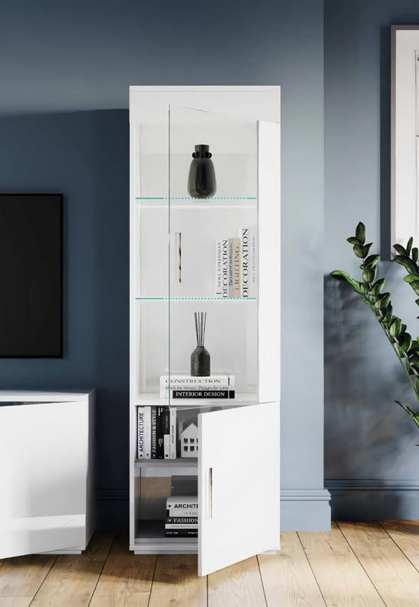 Vitrinenschrank Vitrine Mit LED Beleuchtung Glasvitrine Weiß Holz Glas von JV Möbel