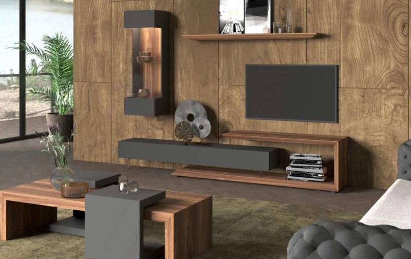 Wandschrank Wandpaneel Seitenschrank Walnuss natur - Anthrazit matt Wandschrank Wandpaneel Seitenschrank Walnuss natur - Anthrazit matt von JV Möbel