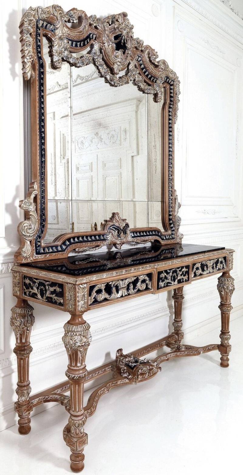 Wandspiegel Landhausstil Konsole Schminktisch mit Spiegel Konsolentisch Braun von JV Möbel