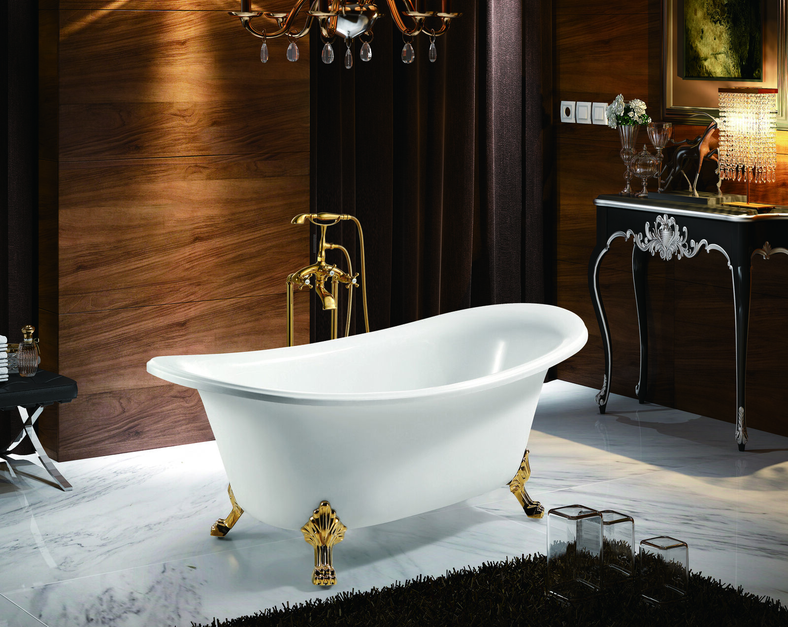 Wanne Standbadewanne Freistehende Badewanne Modern Gold Weiß Oval Wanne Standbadewanne Freistehende Badewanne Modern Gold Weiß Oval von JV Möbel